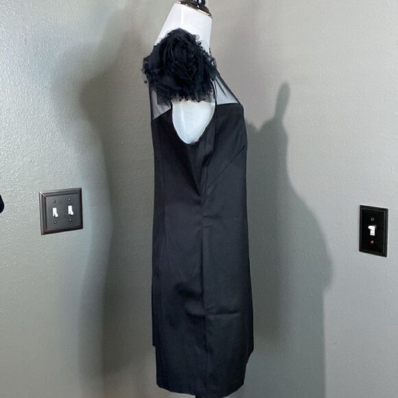 Pearl GEORGINA CHAPMAN of MARCHESA Black Grosgrain Dress Tulle Flowers - Picture 6 of 15